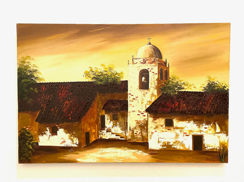 Mission San Carlos Carmel California Impressionist Oil On Canvas Signed Dawn 