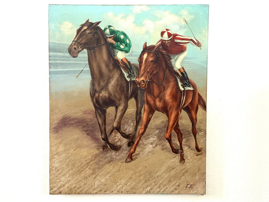 Polo Game De Voe Equestrian Horses Riders Oil On Canvas - Designer Unique Finds 