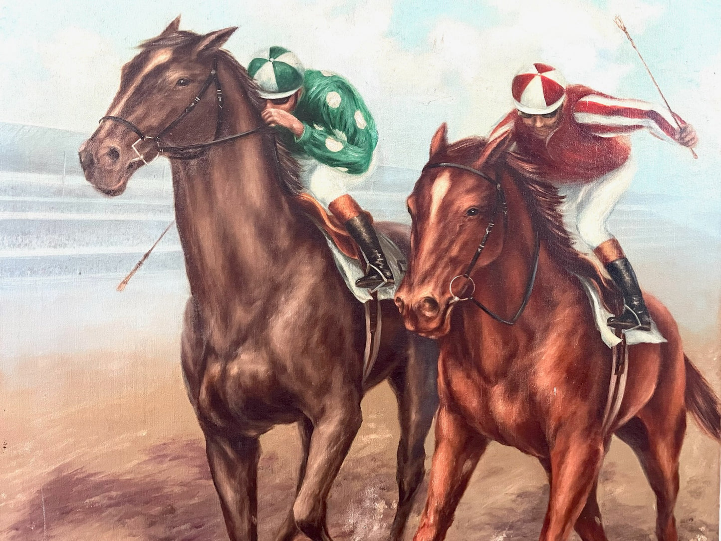 Polo Game De Voe Equestrian Horses Riders Oil On Canvas - Designer Unique Finds 