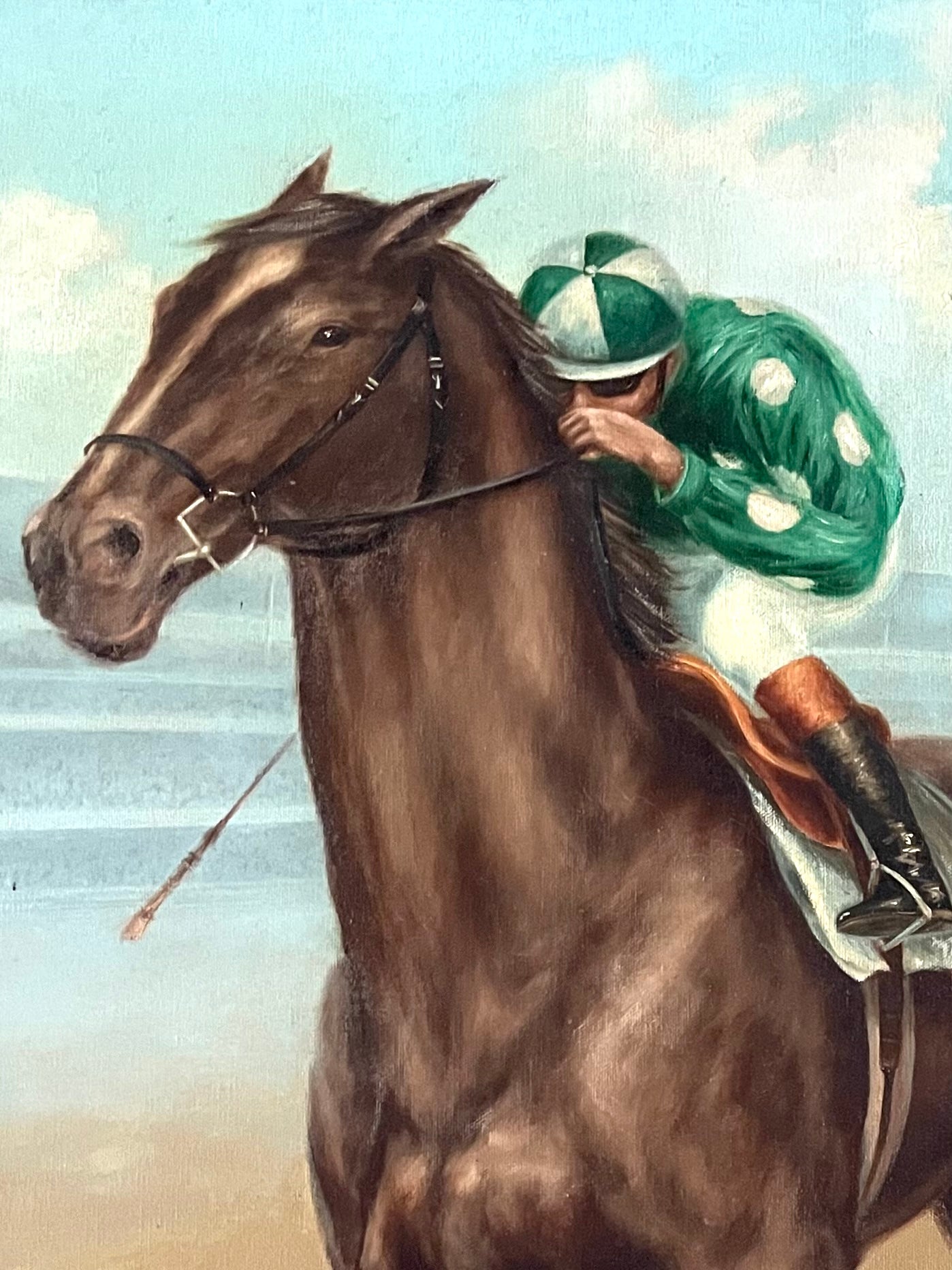 Polo Game De Voe Equestrian Horses Riders Oil On Canvas - Designer Unique Finds 