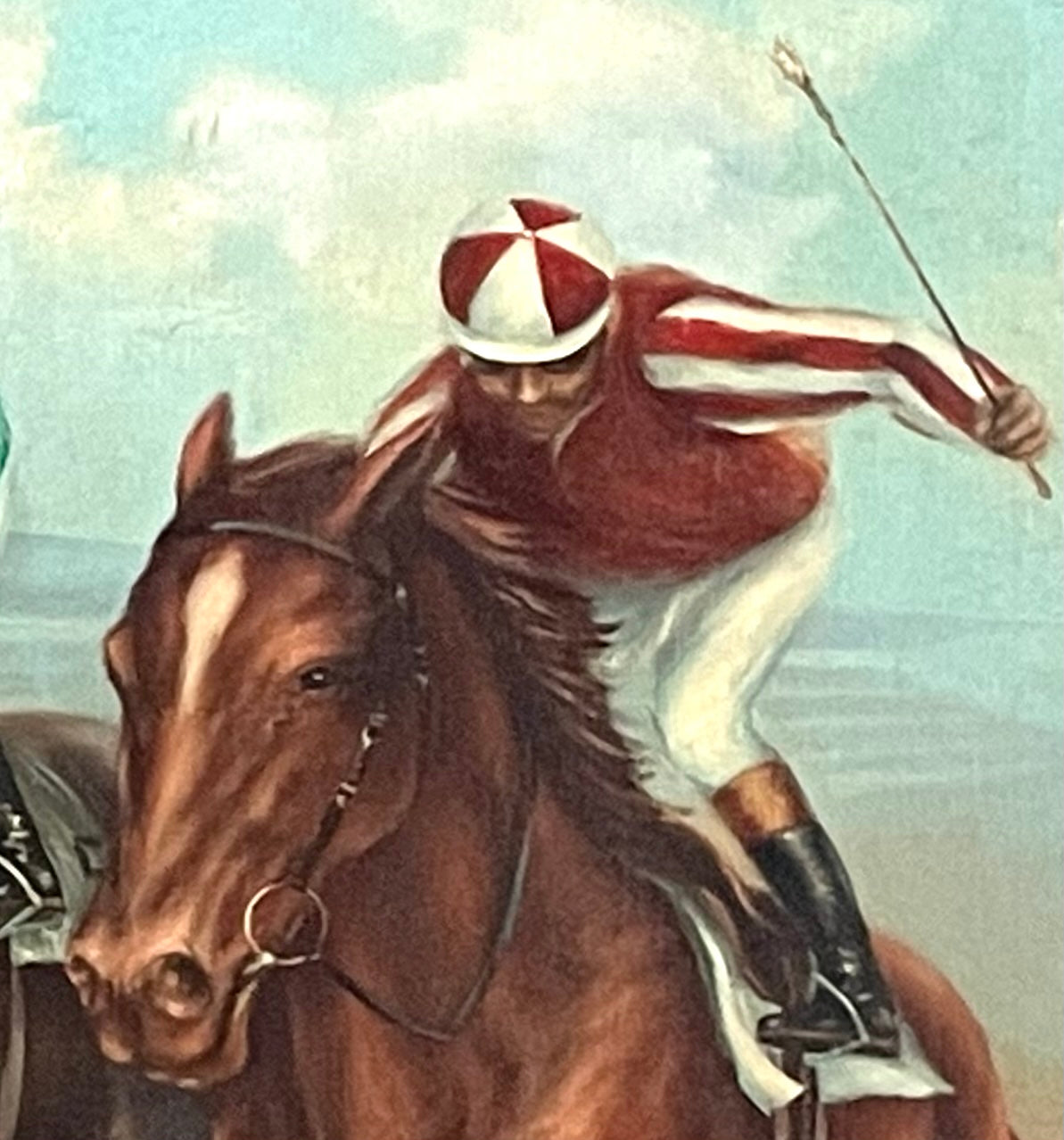 Polo Game De Voe Equestrian Horses Riders Oil On Canvas - Designer Unique Finds 