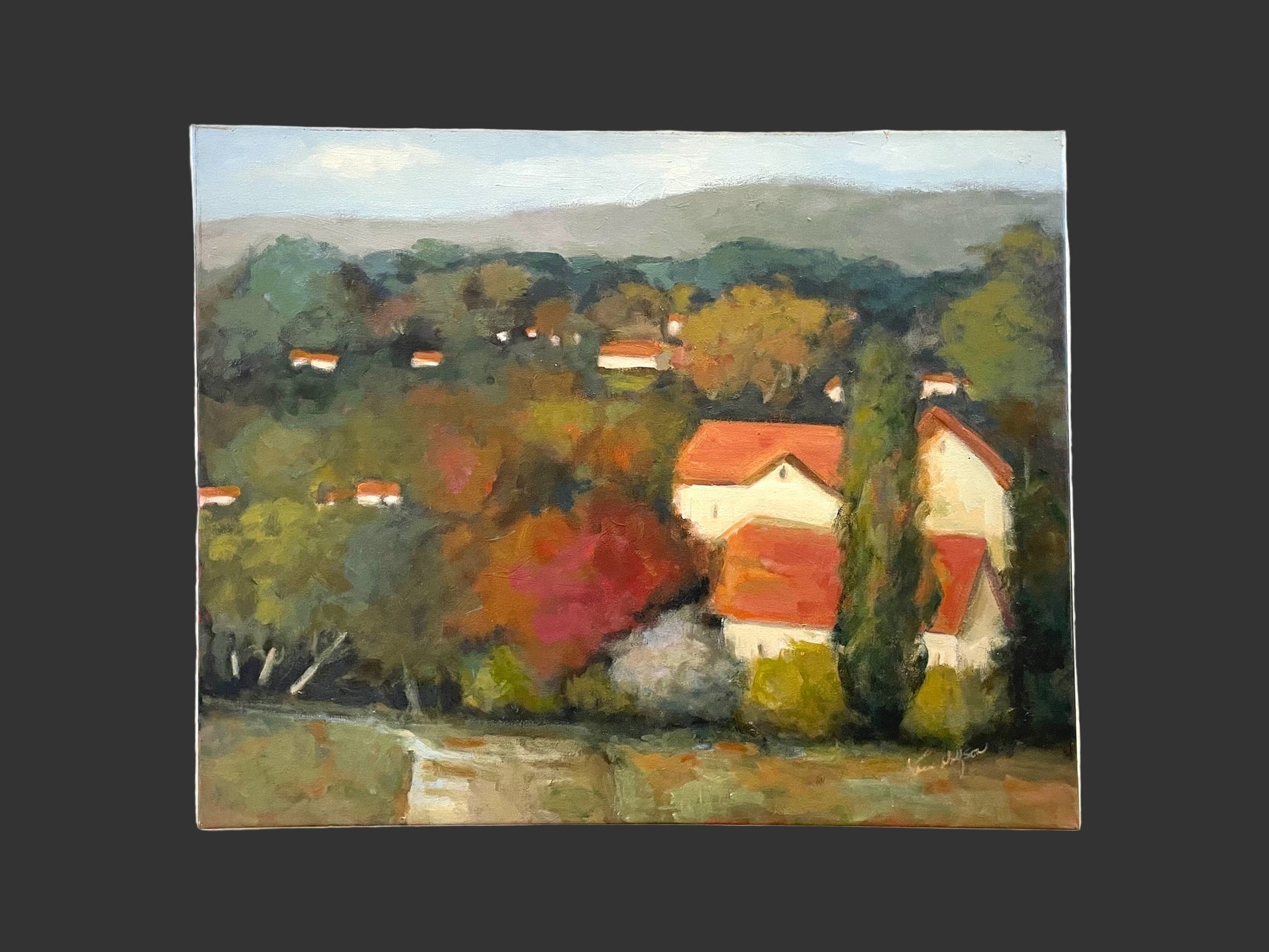 Red Tile Roofs By Karen Wolfson Signed Oil On Canva