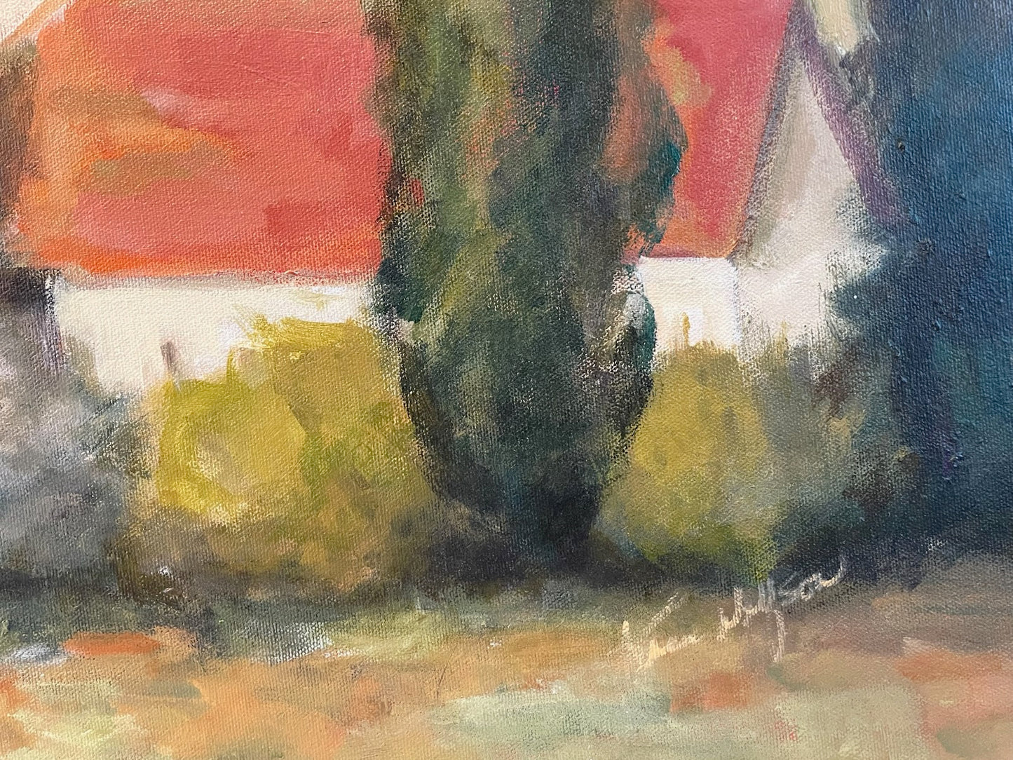 Red Tile Roofs By Karen Wolfson Signed Oil On Canva