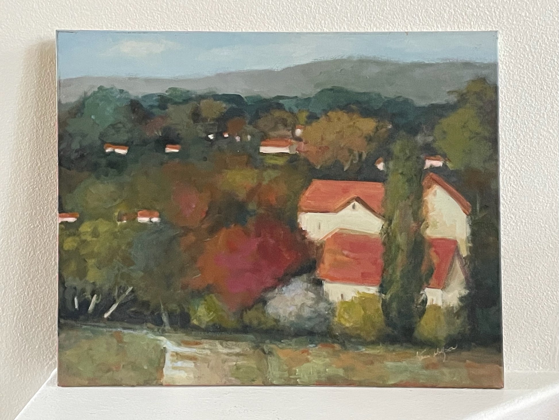 Red Tile Roofs By Karen Wolfson Signed Oil On Canva