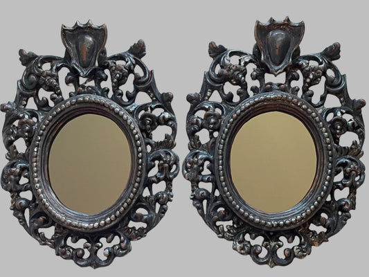Rococo Florence Italy Pair Of Silver Crested Antique Mirrors