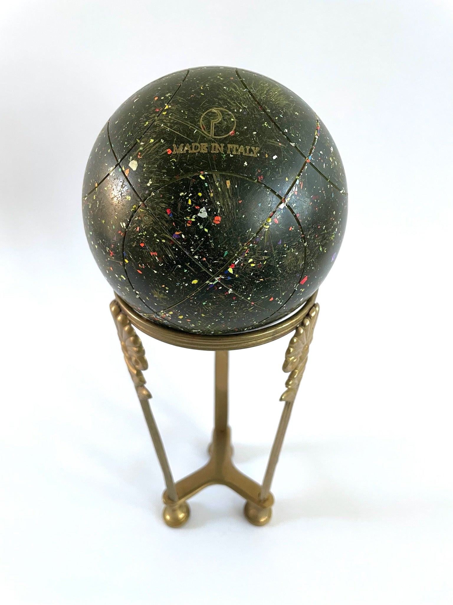 Green Marbleized Textured Decorative Bocce Ball Made In Italy