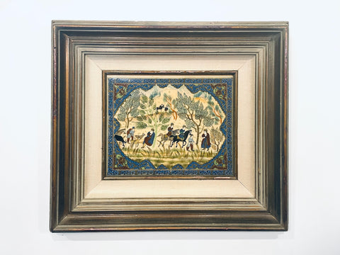 A Persian Miniature Plaque Village Scene Equestrian Art