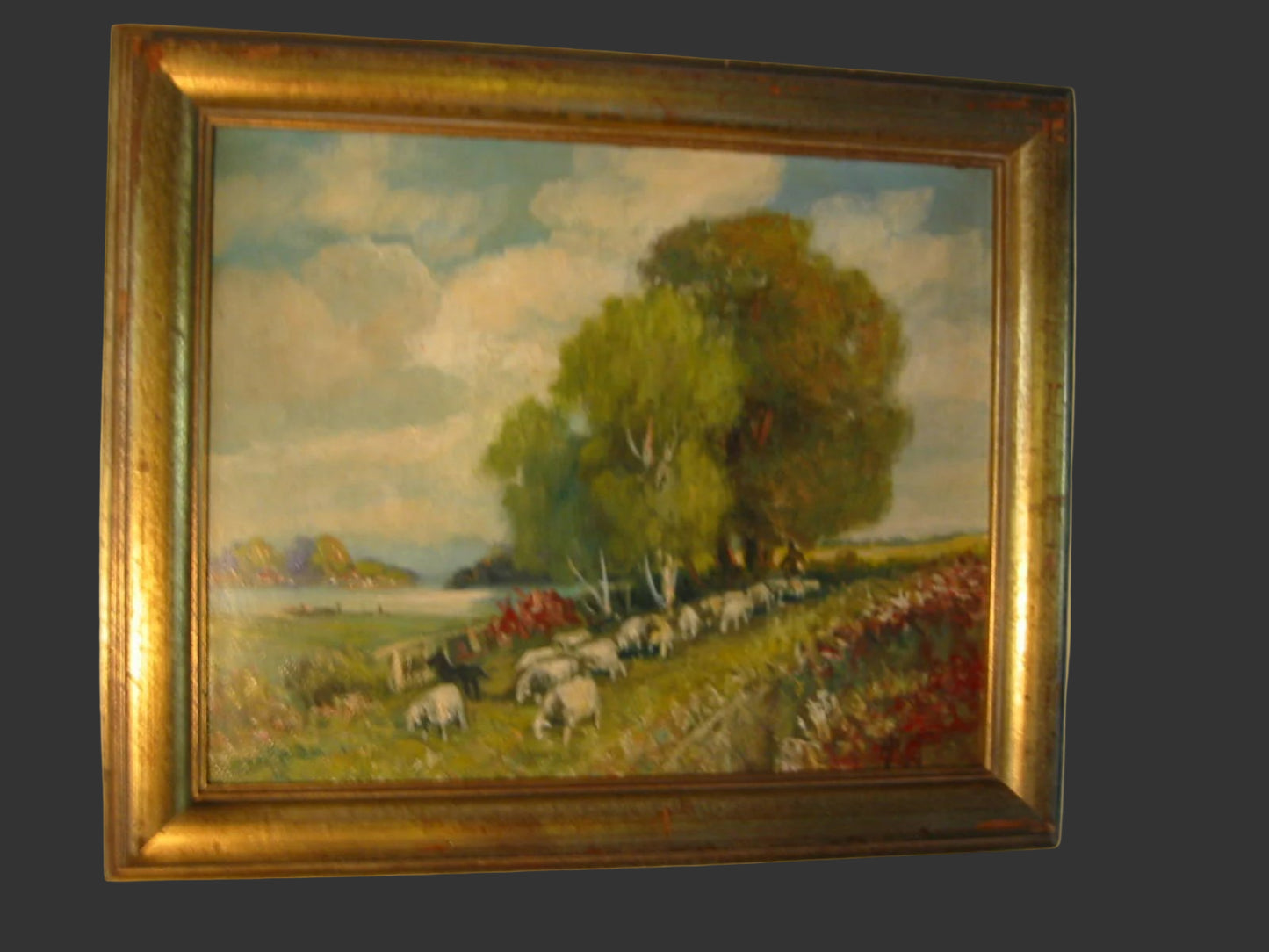 Shepherd Landscape Oil On Canvas Signed Titled Original Frame