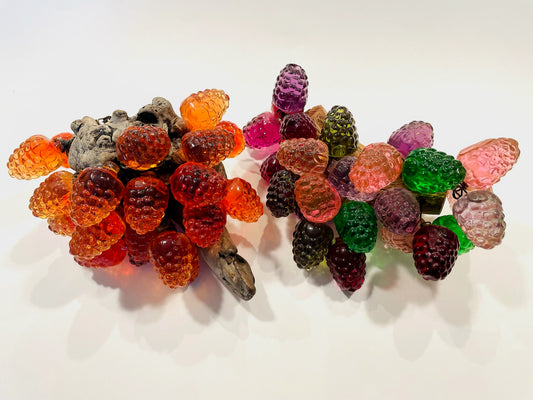 Two Folk Art Mid Century Modern Lucite Stemmed Cluster Berries