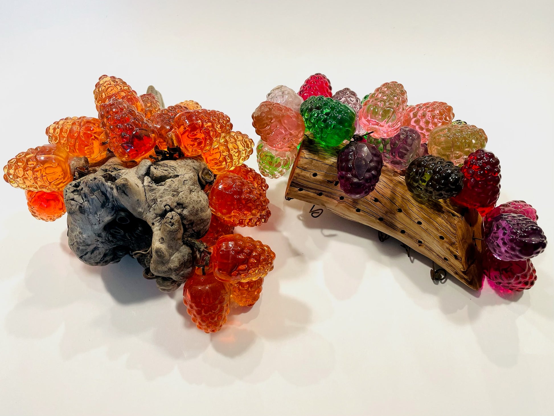 Two Folk Art Mid Century Modern Lucite Stemmed Cluster Berries