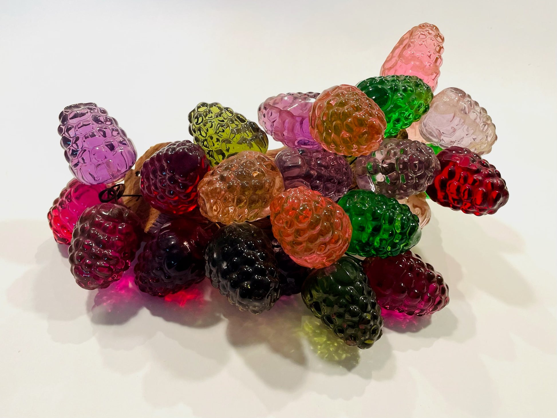 Two Folk Art Mid Century Modern Lucite Stemmed Cluster Berries