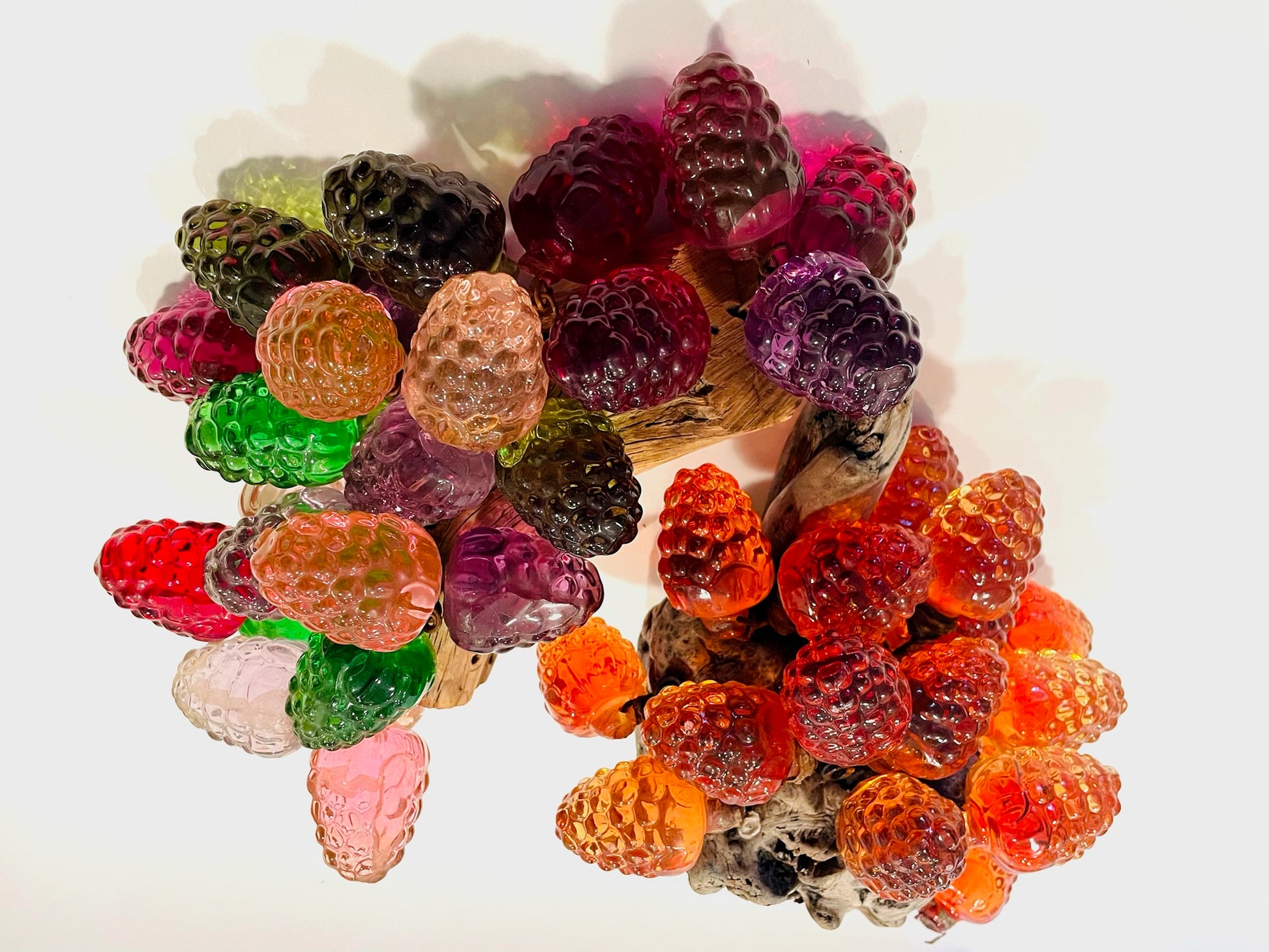 Two Folk Art Mid Century Modern Lucite Stemmed Cluster Berries