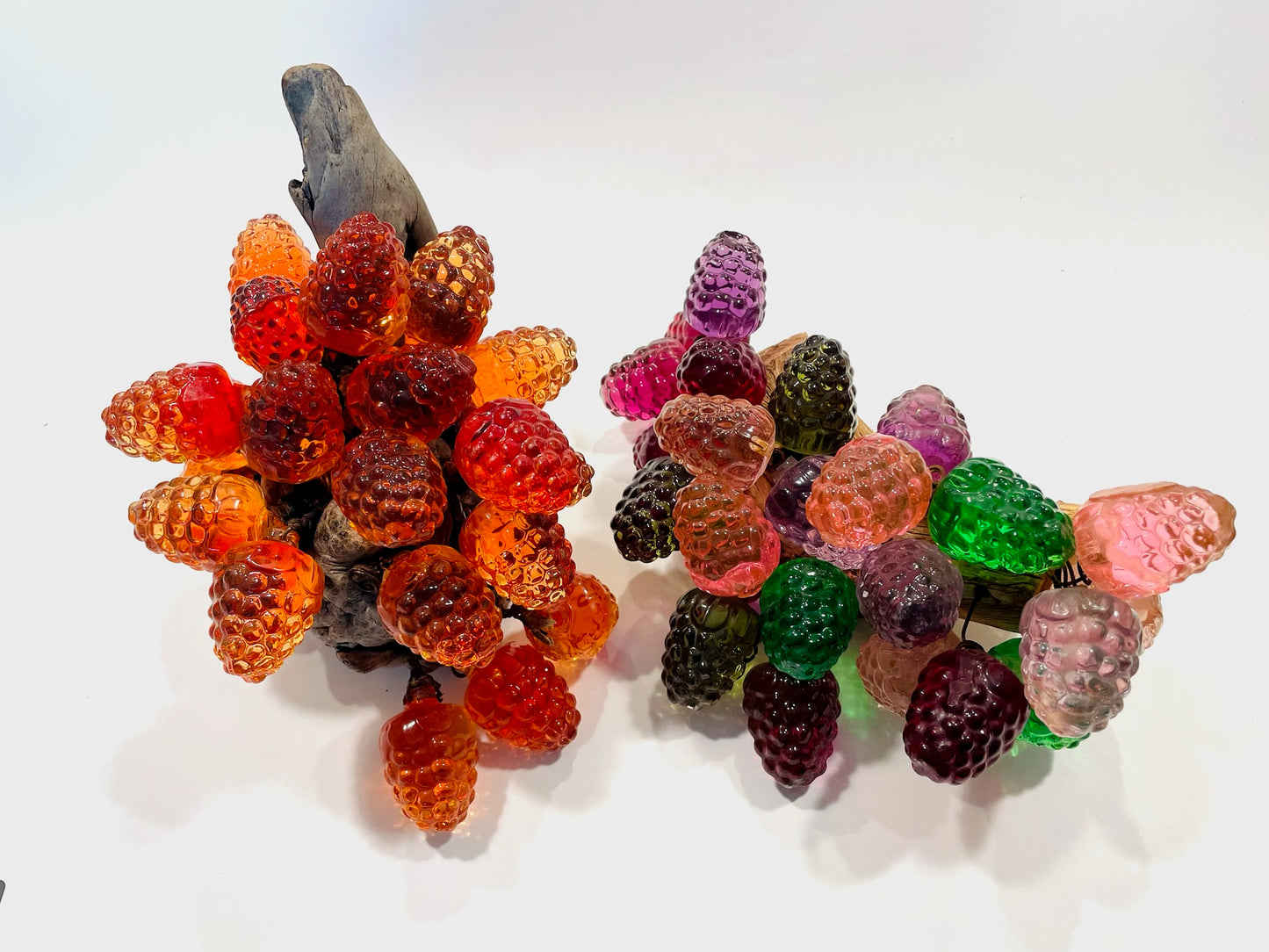 Two Folk Art Mid Century Modern Lucite Stemmed Cluster Berries