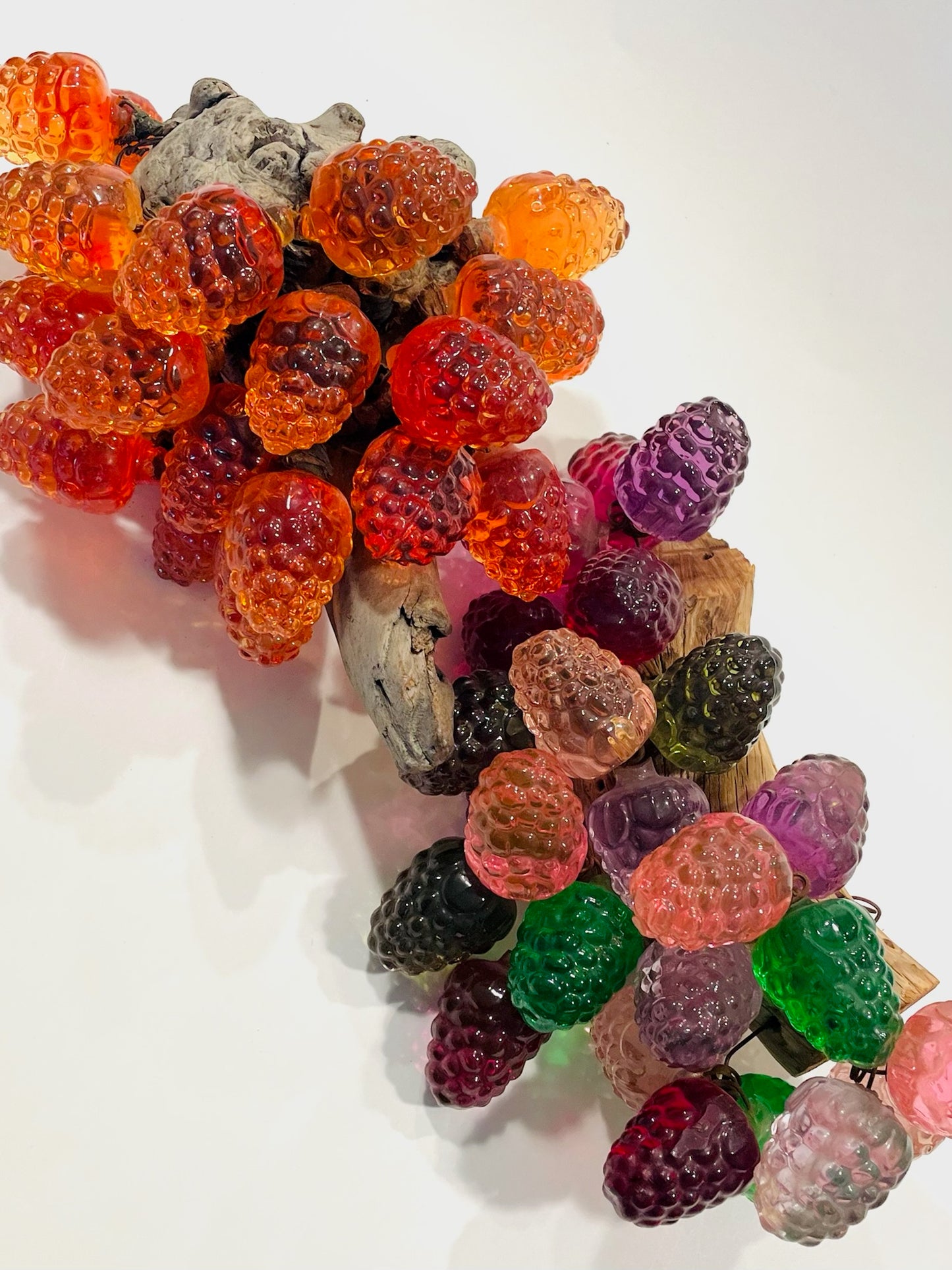 Two Folk Art Mid Century Modern Lucite Stemmed Cluster Berries