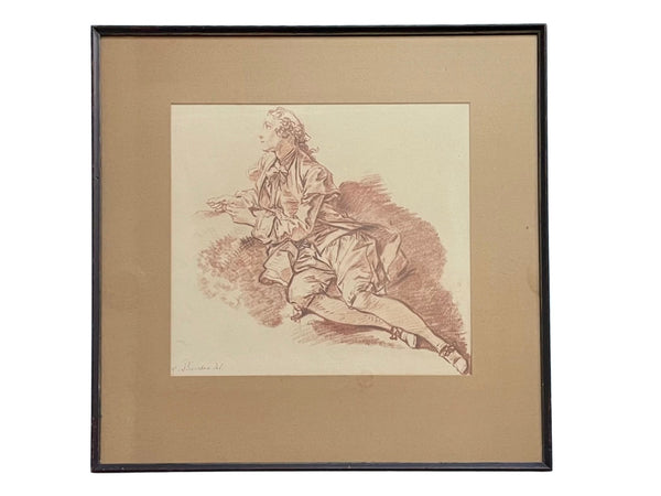 After Francois Boucher Young Man Sitting On The Ground Print Signed Copy