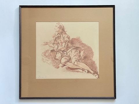 After Francois Boucher Young Man Sitting On The Ground Print Signed Copy