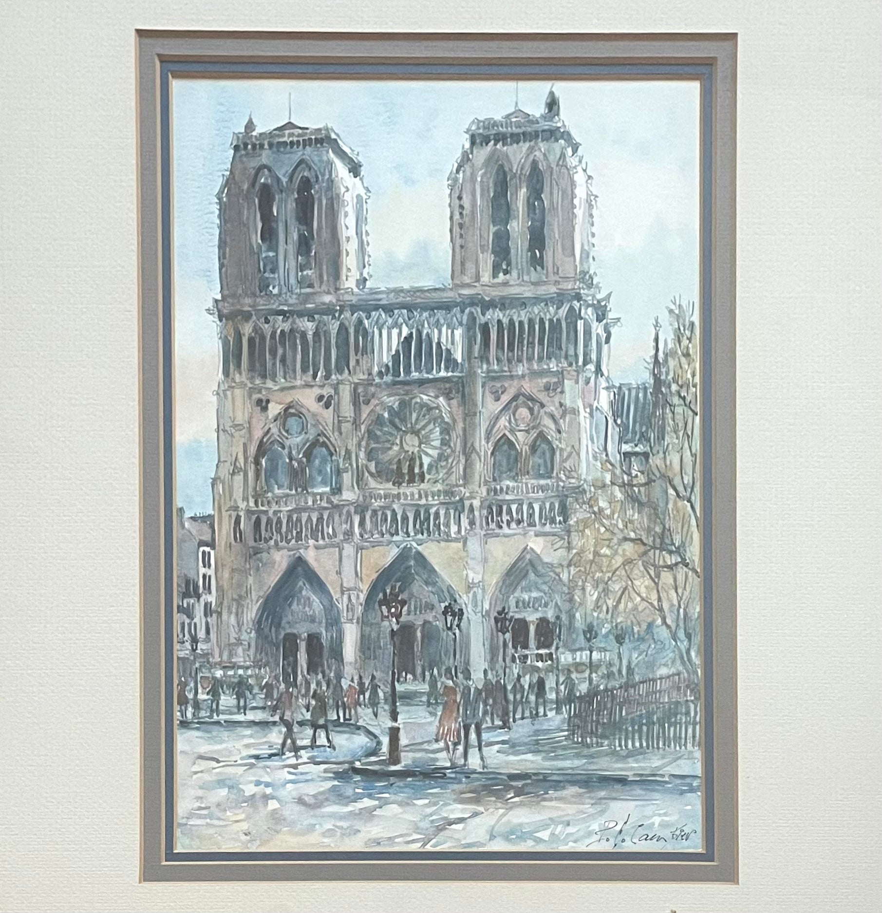 P E Cambrier Notre Dame Cathedral In Paris Impressionist Signed Watercolor On Paper