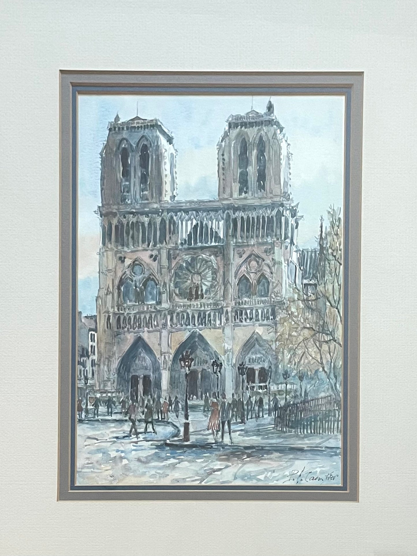 P E Cambrier Notre Dame Cathedral In Paris Impressionist Signed Watercolor On Paper