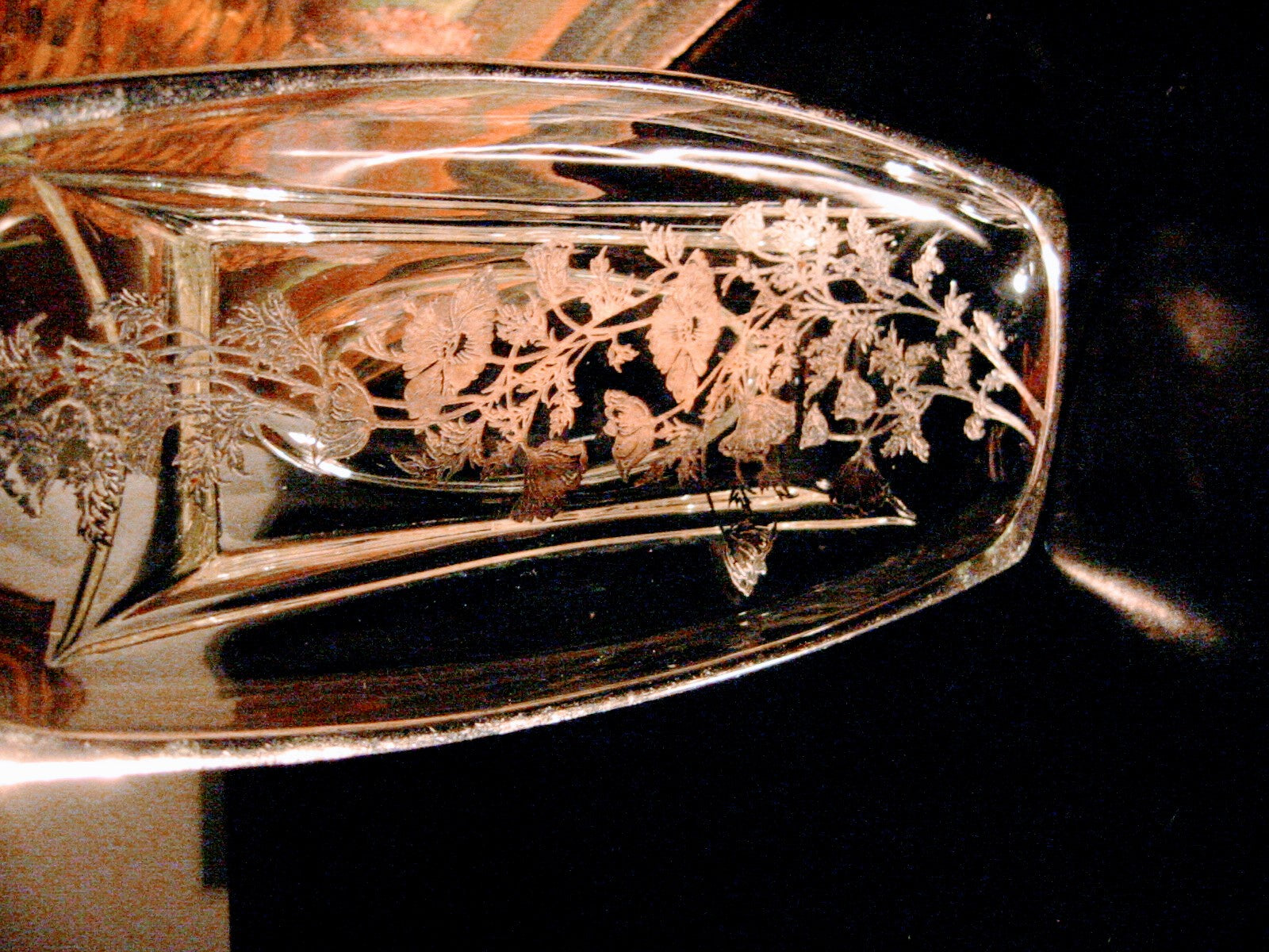 Silver Flowers on Clear Rectangle Tray 