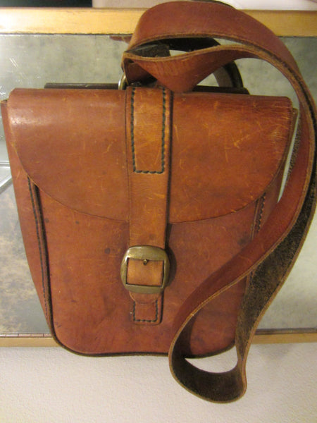 Tan Leather Postman Messenger Satchel Brass Buckle
