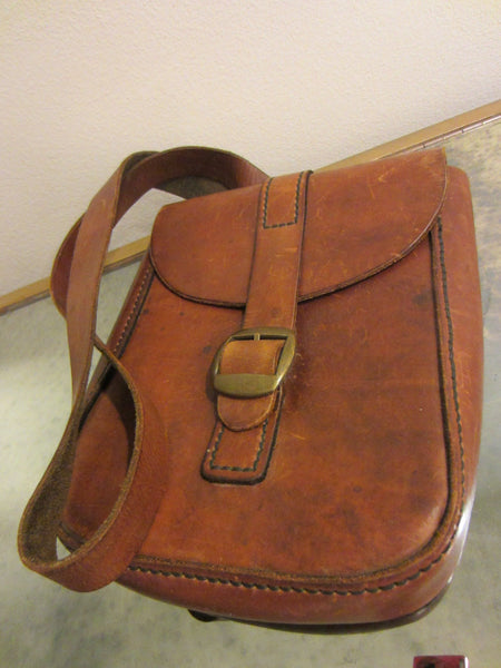 Tan Leather Postman Messenger Satchel Brass Buckle