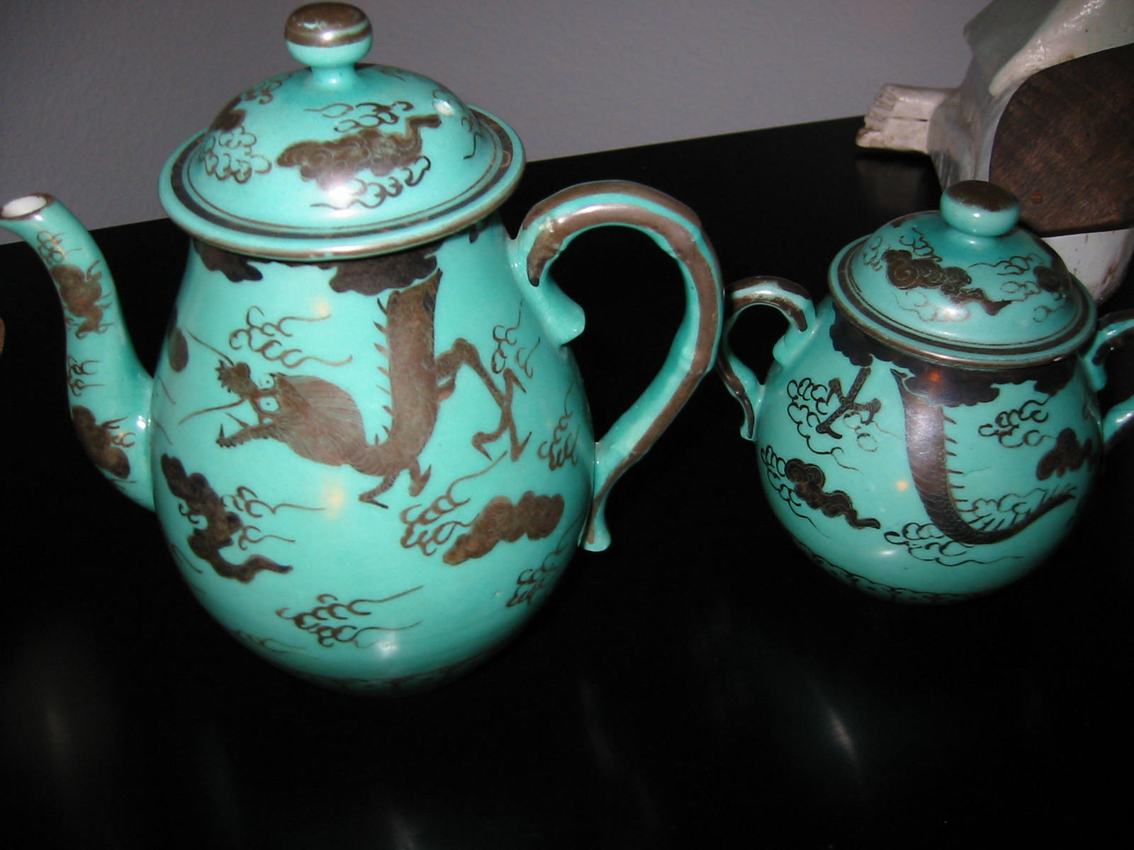 Silver Dragon Teapot and Sugar Bowl With Lids 