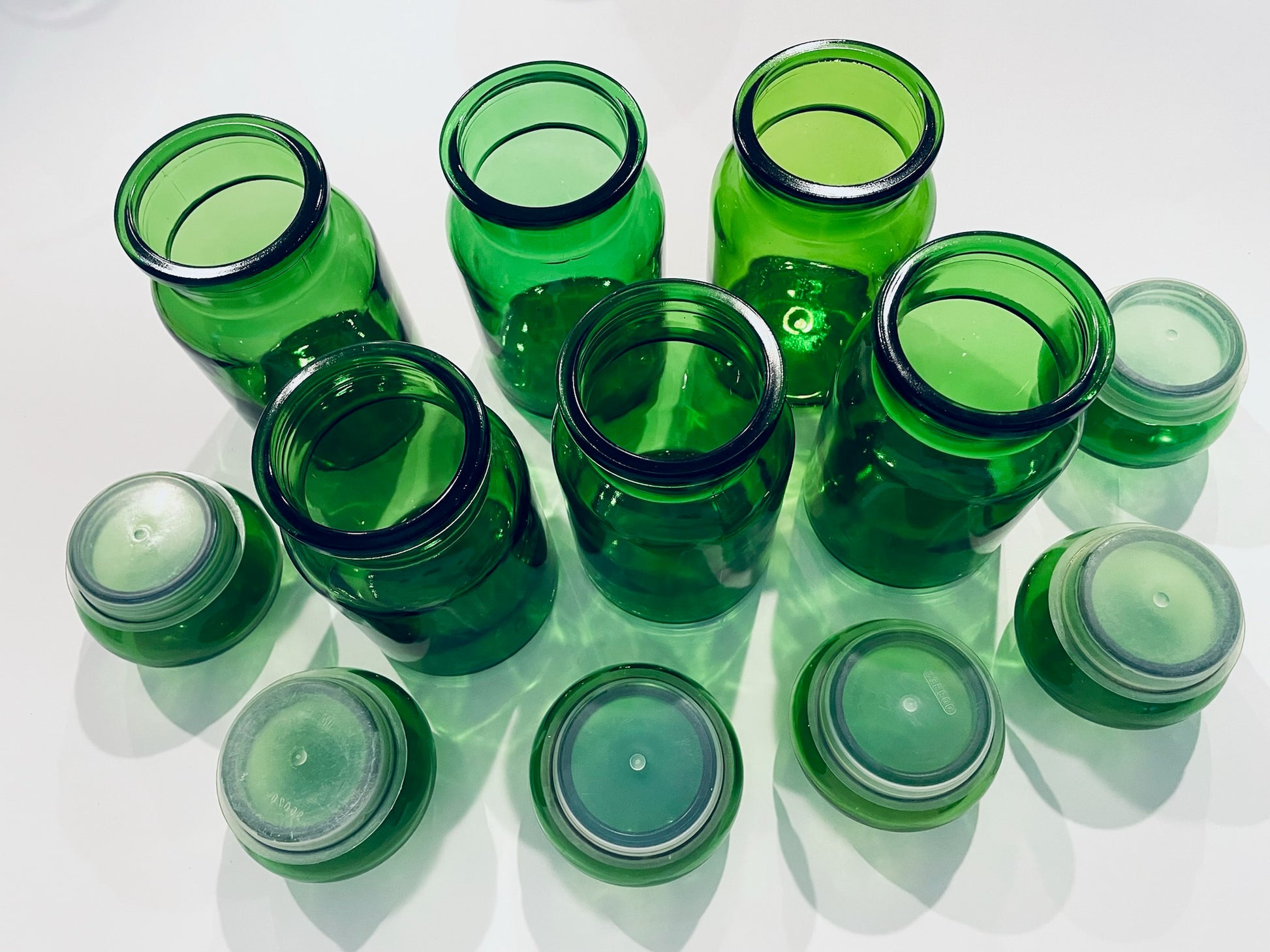 Vintage Green Glass Apothecary Jar Set Made in Belgium