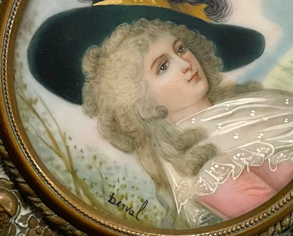 French Bronze Dore Mirror Glass Ornamental Powder Jar Signed Portrait