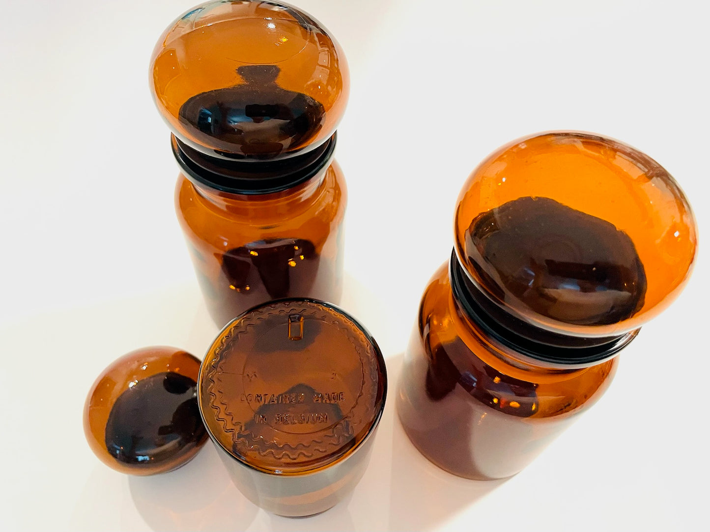 Made In Belgium Collection of Vintage Brown Glass Apothecary