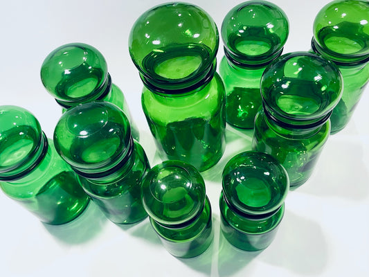 Vintage Green Glass Apothecary Jar Set Made in Belgium