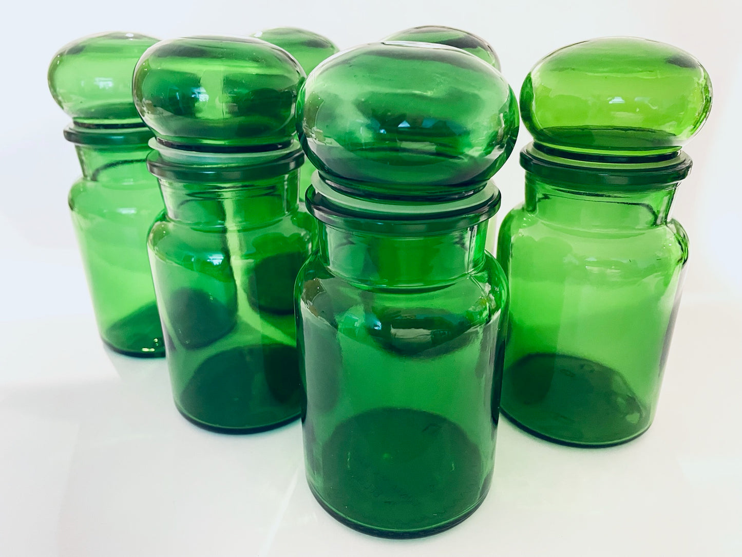 Vintage Green Glass Apothecary Jar Set Made in Belgium