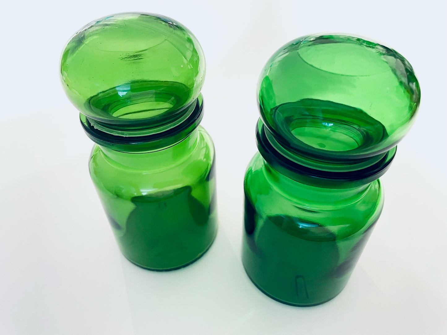 Vintage Green Glass Apothecary Jar Set Made in Belgium