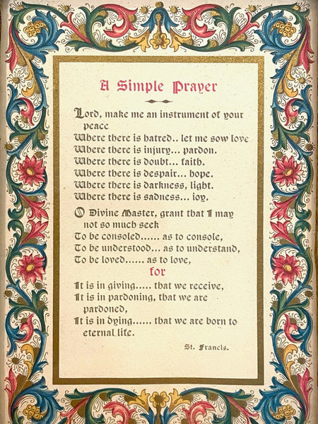 Florentine Hand Decorated Manuscript A Simple Prayer By St Francis