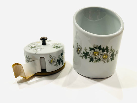 Porcelain Artistique F M Limoges France Desk Set Floral Enameling
