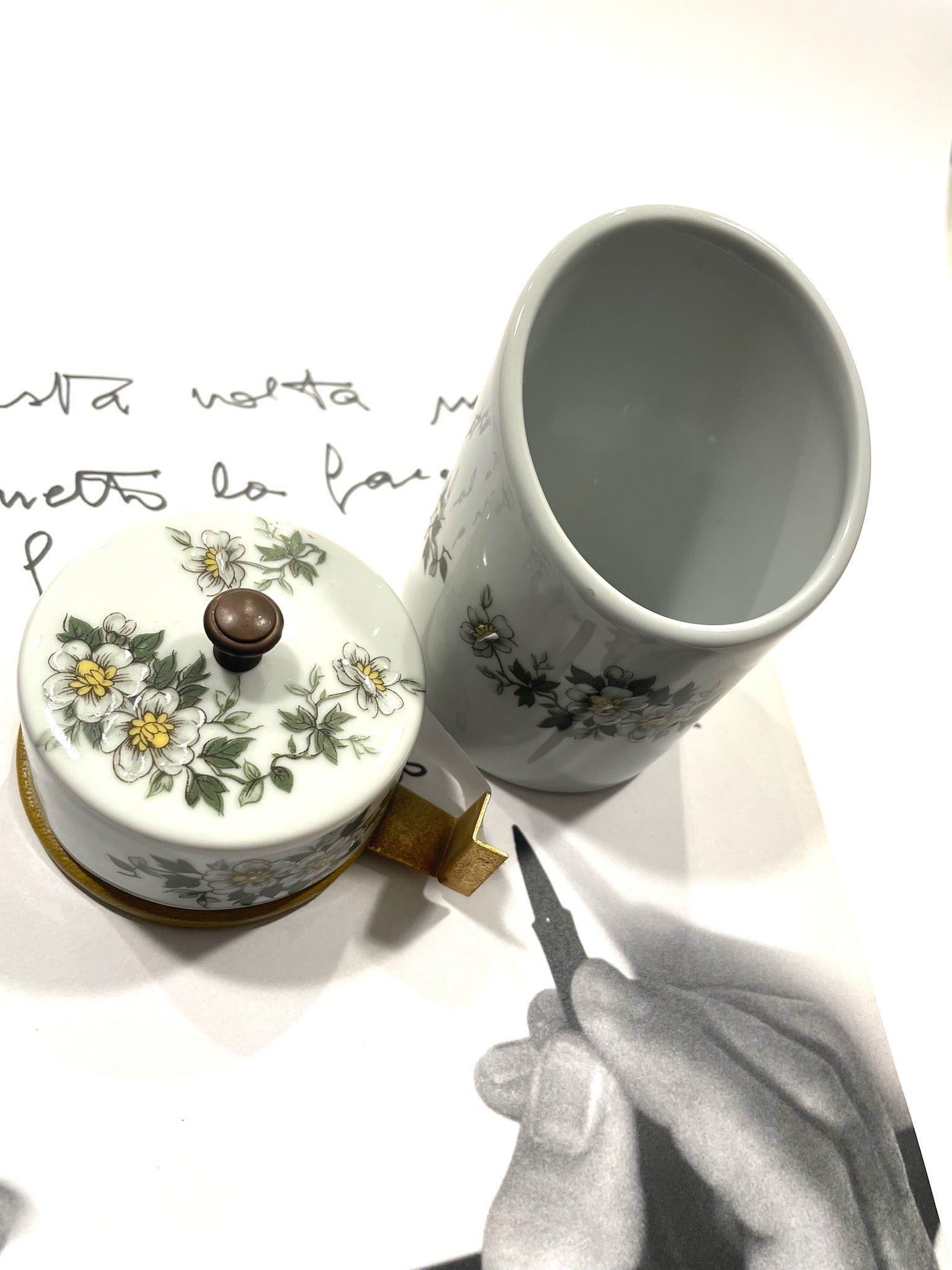 Porcelain Artistique F M Limoges France Desk Set Floral Enameling