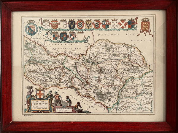 Yorkshire North Riding Map Elaborated Hand Decorated Art by Blaeu