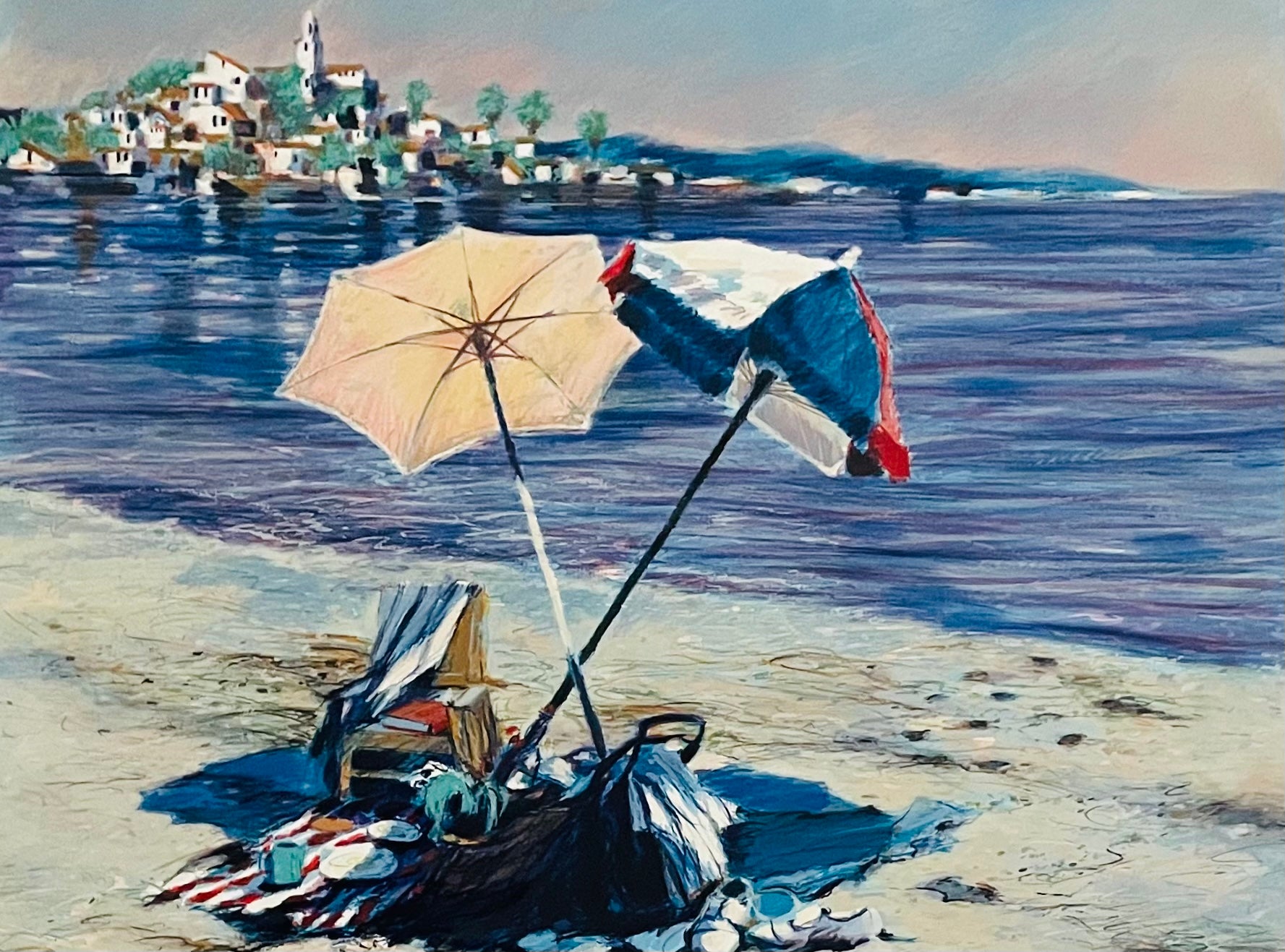 Aldo Luongo Blue Coast Pencil Signed Lithograph – Designer Unique