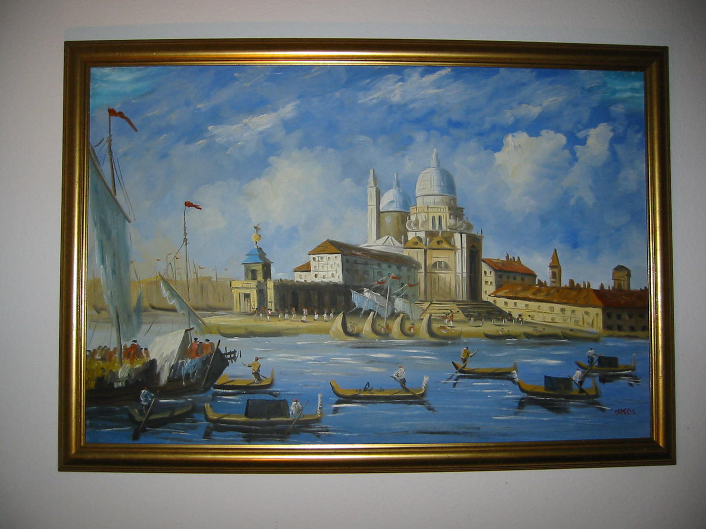 Merchant In Venice Gondola Ride Signed Harris Oil On Canvas