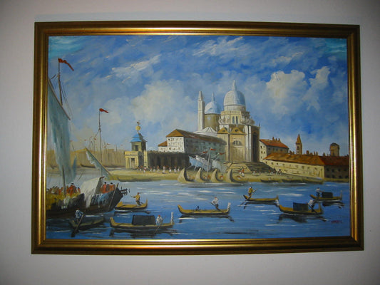 Merchant In Venice Gondola Ride Signed Harris Oil On Canvas