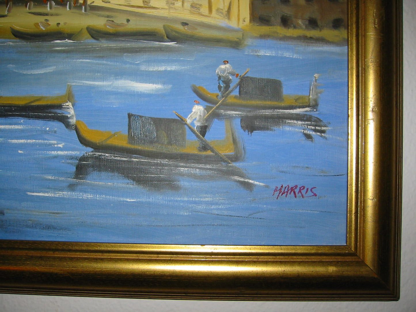 Merchant In Venice Gondola Ride Signed Harris Oil On Canvas