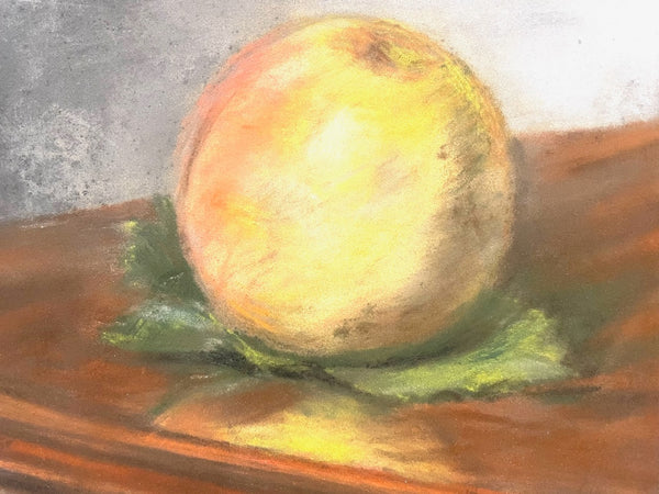 Impressionist Pastel On Board Still Life A Peach Signed By French Artist Mona L Hurier