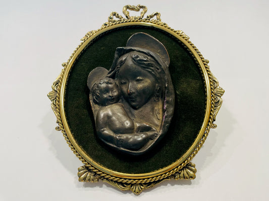 Madonna Child Bronze Italian Framed Portrait