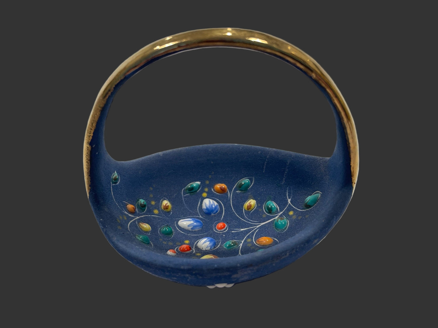Elpa Alcobaca Blue Mini Basket with Gold Handle Made by SA Leart Co Portugal