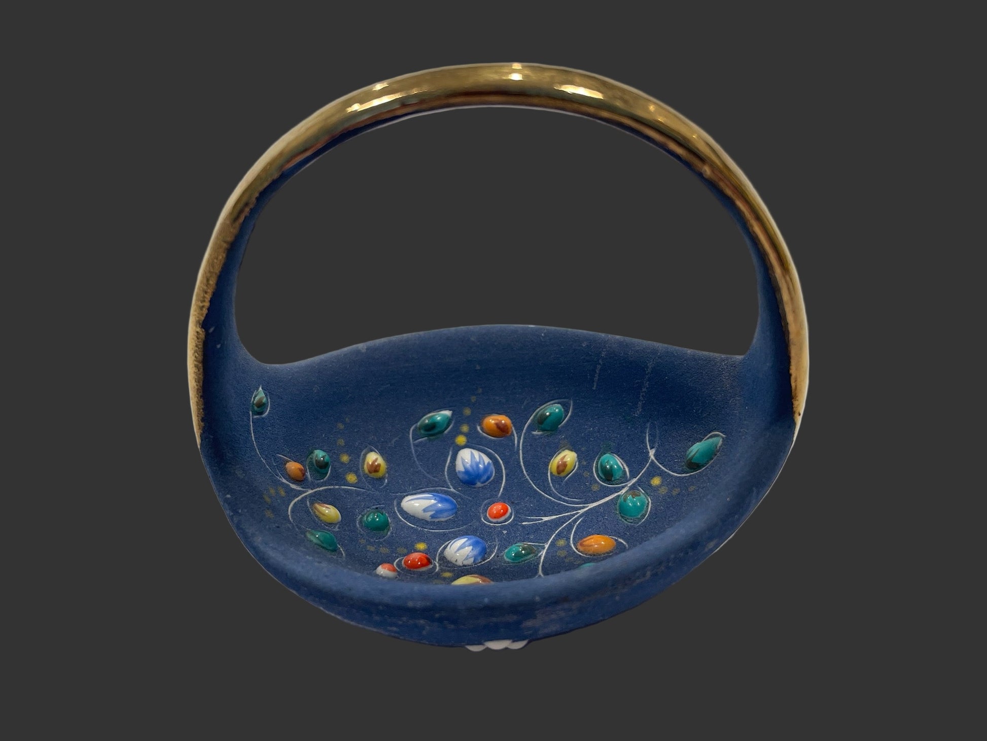 Elpa Alcobaca Blue Mini Basket with Gold Handle Made by SA Leart Co Portugal