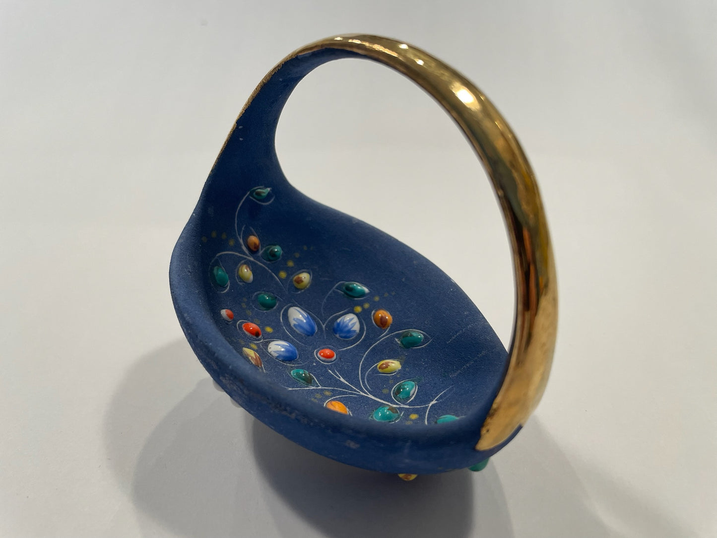 Elpa Alcobaca Blue Mini Basket with Gold Handle Made by SA Leart Co Portugal