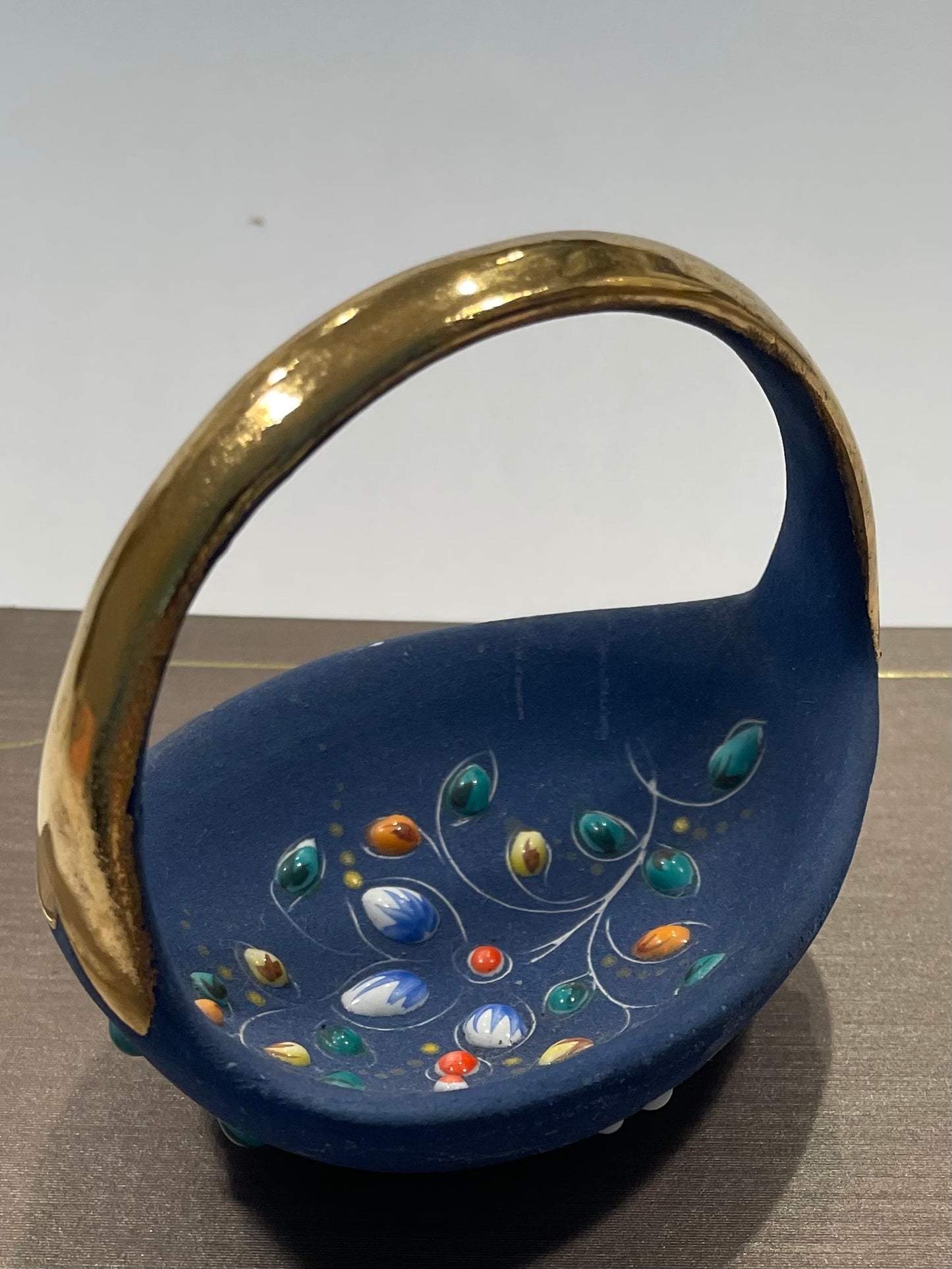 Elpa Alcobaca Blue Mini Basket with Gold Handle Made by SA Leart Co Portugal