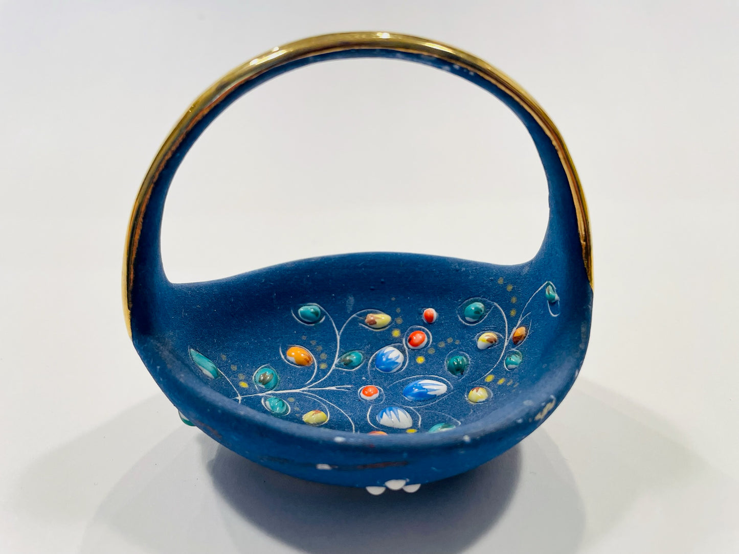 Elpa Alcobaca Blue Mini Basket with Gold Handle Made by SA Leart Co Portugal