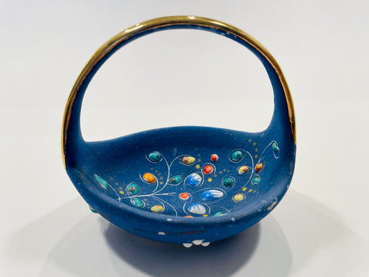 Elpa Alcobaca Blue Mini Basket with Gold Handle Made by SA Leart Co Portugal