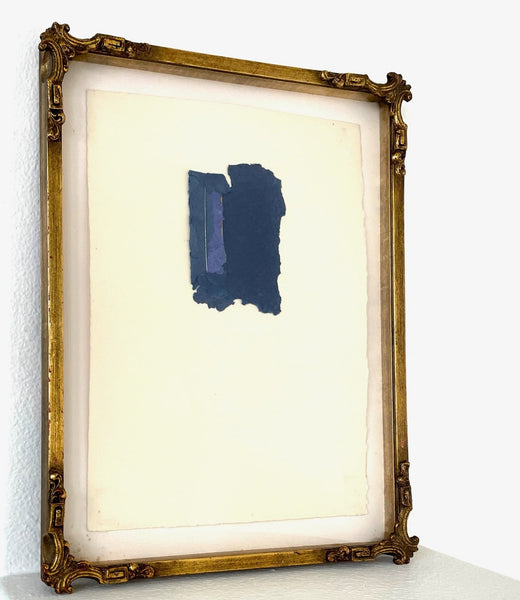 Contemporary Royal Blue Textile Gilt Decorated Modern Framed Art