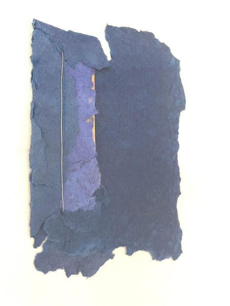 Contemporary Modern Deep Blue Textile Gilt Decorated Framed Art
